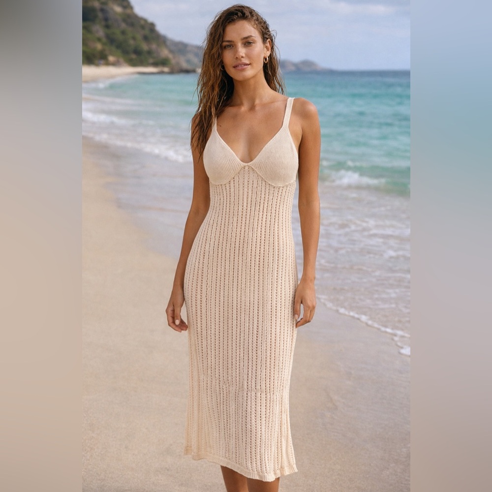 Altar'd State Swim Cream Cover Up Knit  Dress